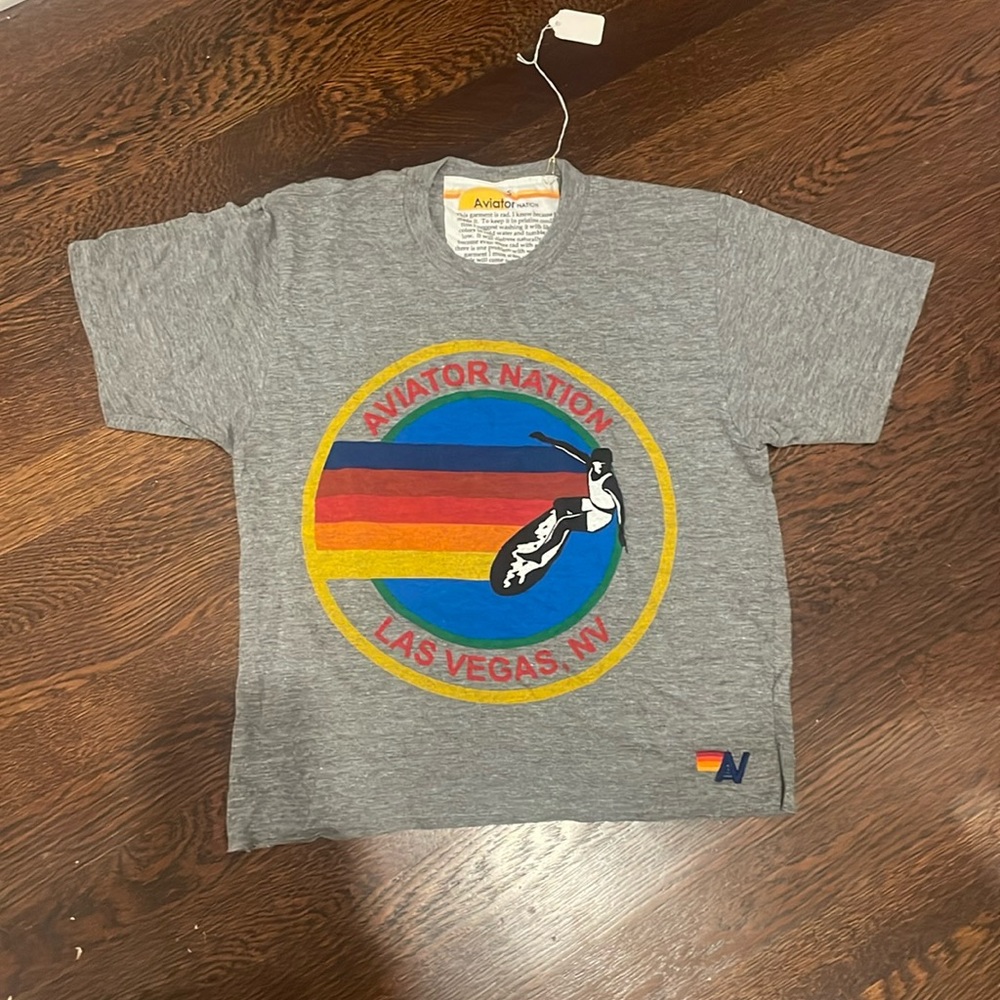 AVIATOR NATION SIGNATURE BOYFRIEND TEE - HEATHER GREY BRAND NEW
